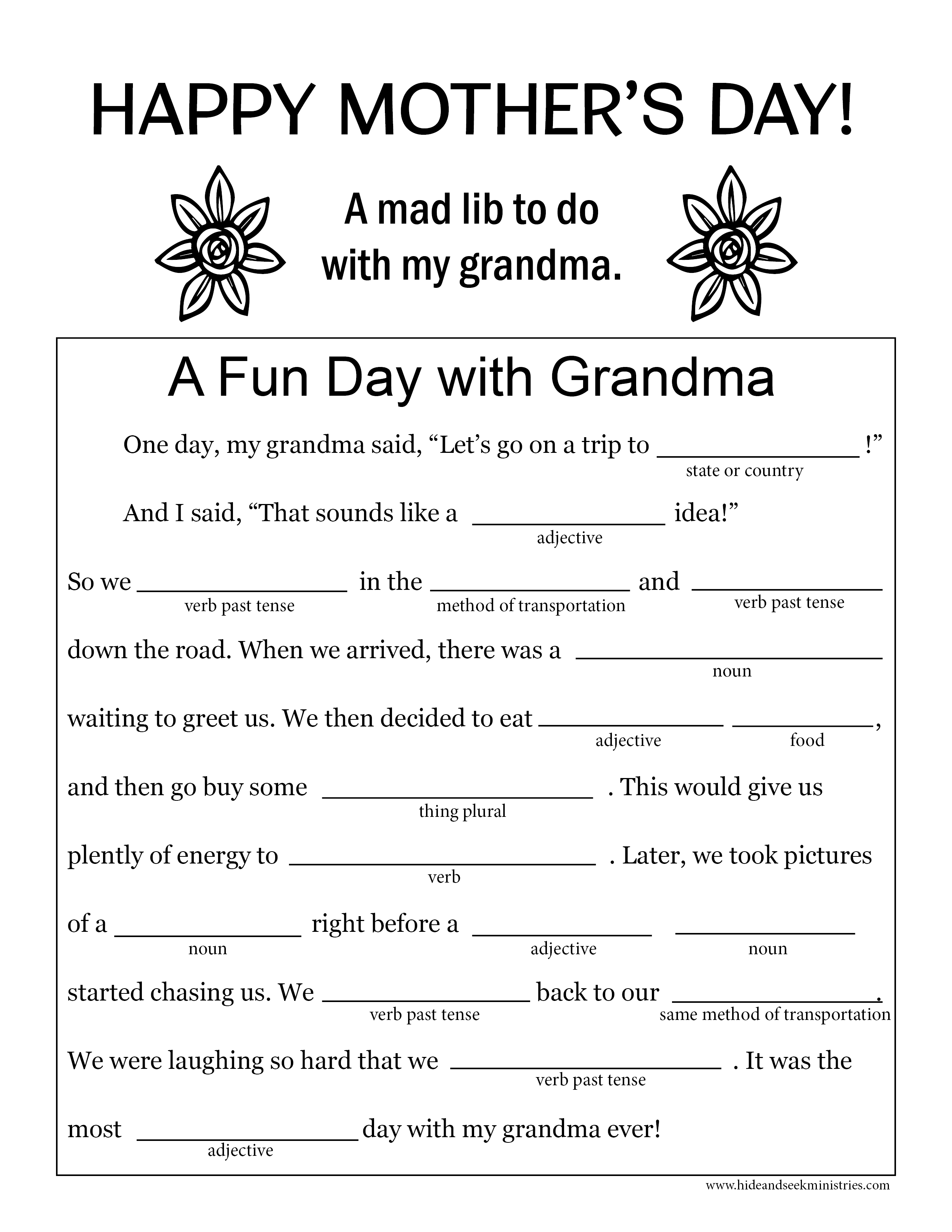 Free Mother 39 s Day Mad Lib To Do With Grandma Easy To Download And