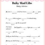 Free printable baby mad libs pink lace Baby Shower Ideas 4U