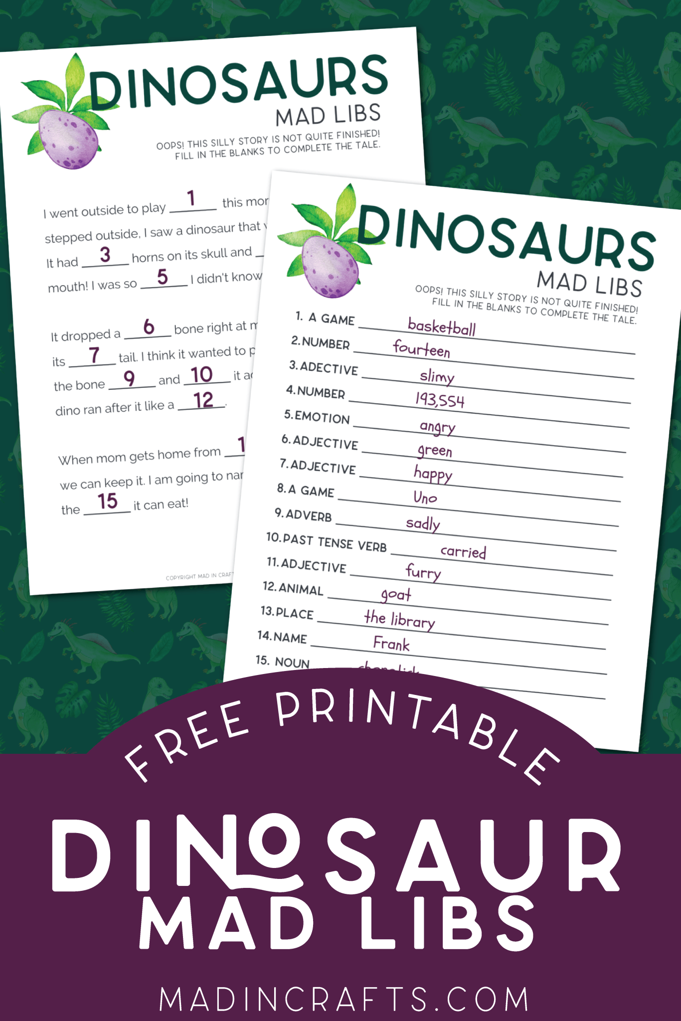 FREE PRINTABLE DINOSAUR MAD LIBS Printables Mad In Crafts