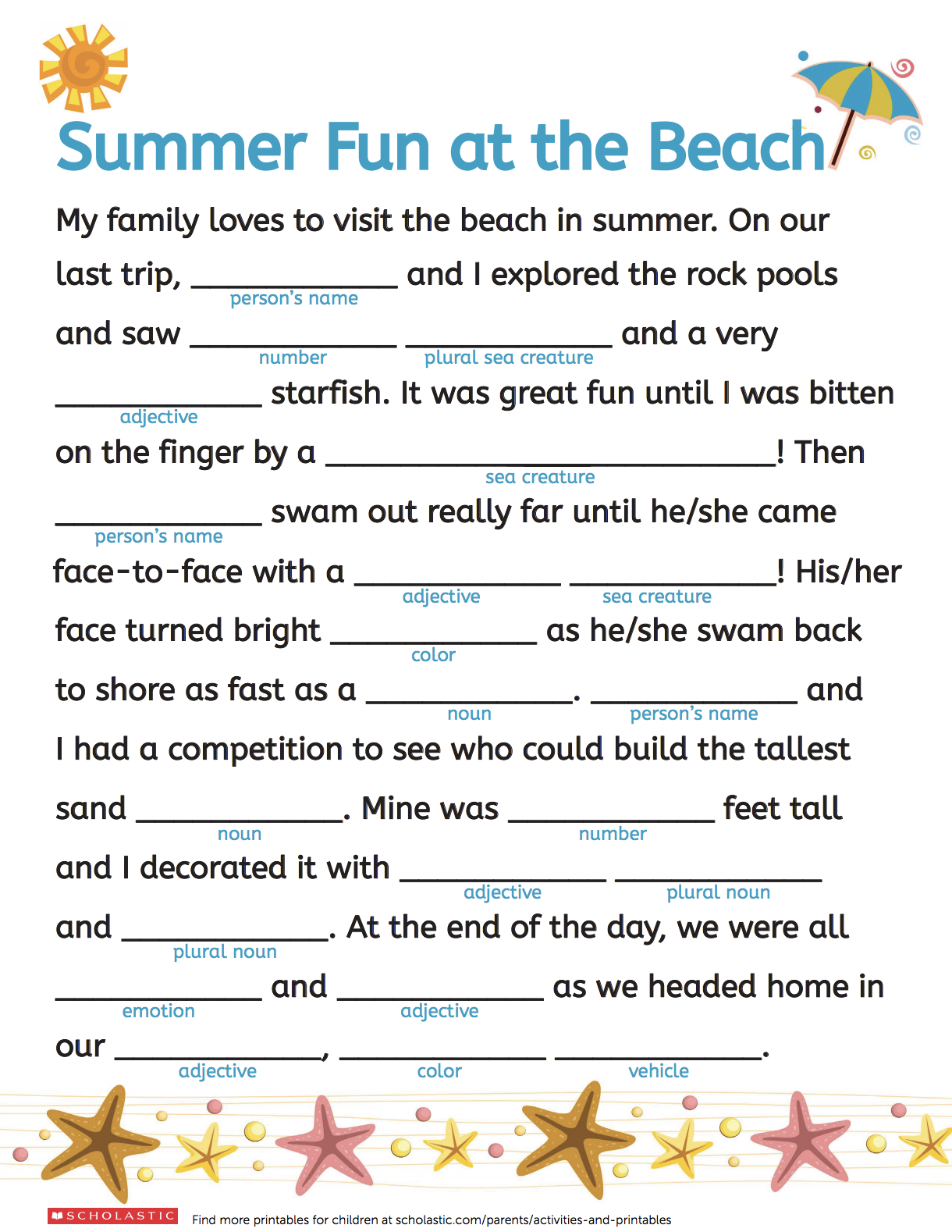 Free Printable Summer Camp Mad Libs Printable Form Templates And Letter 