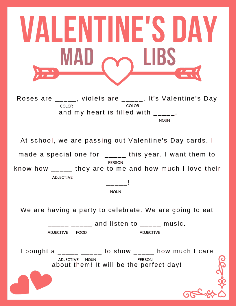 Free Printable Valentine 39 s Day Mad Libs Printable Word Searches