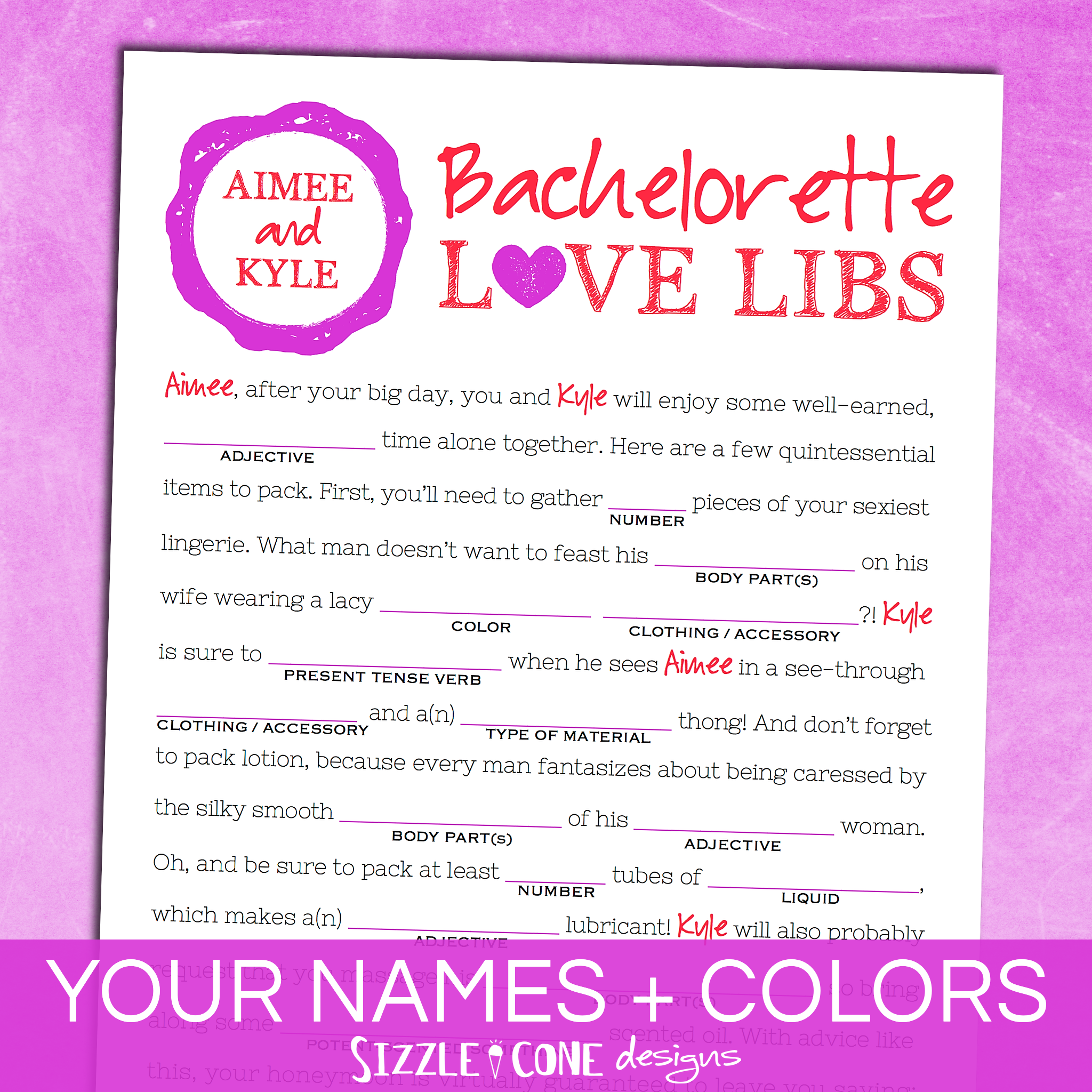 Funny Bachelorette Mad Lib Game Honeymoon Advice Printable 200 