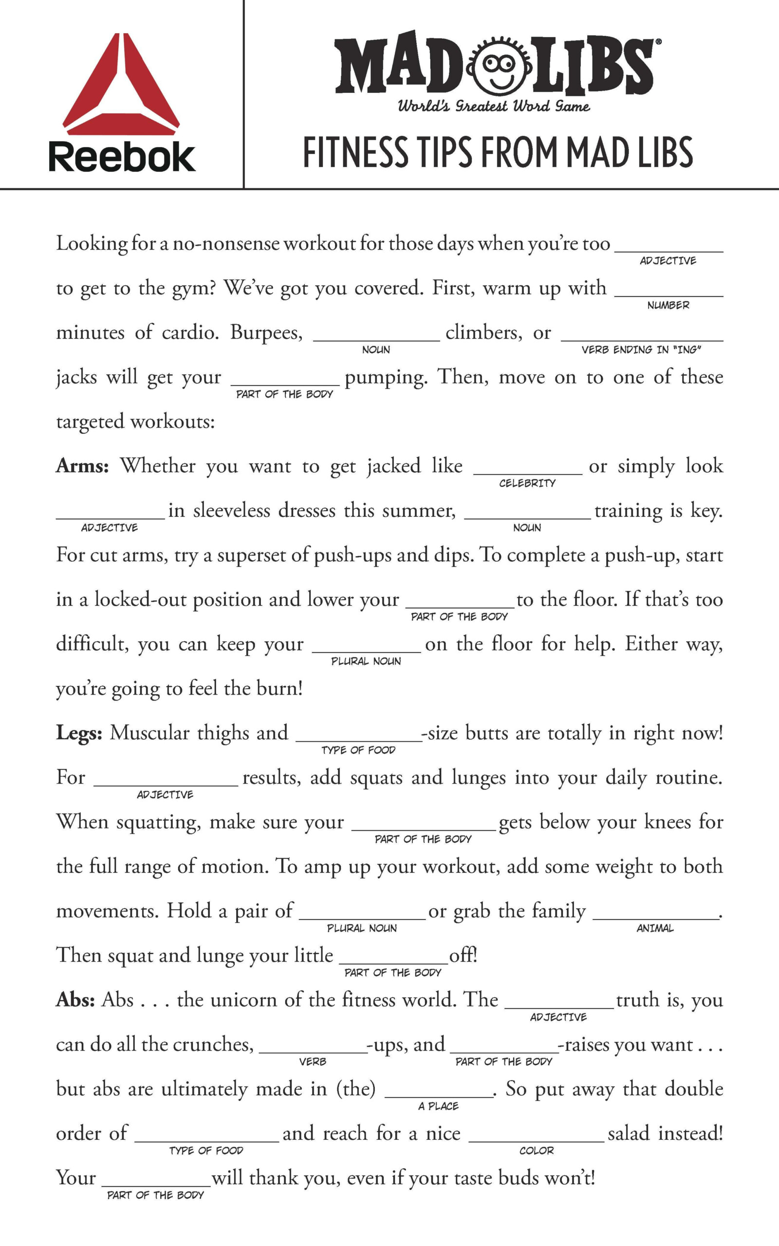 Get Fit With This ADJECTIVE Mad Libs Workout Mad Libs Funny Mad
