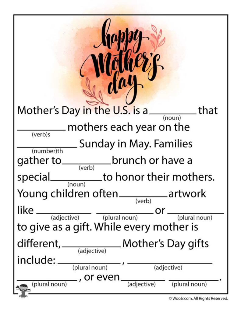 Happy Mother 39 s Day Mad Lib Happy Mothers Day Mad Libs Mothers Day