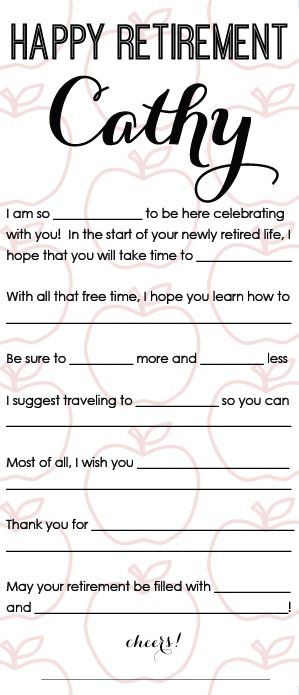 Happy Retirement Mad Libs Printable Customized Retirement Party