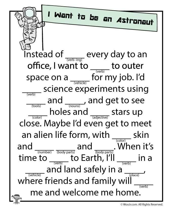 I Want To Be An Astronaut Mad Lib Printable Activities For Kids Mad 