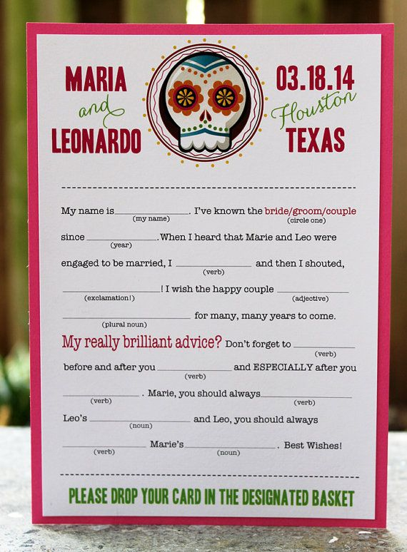 Items Similar To Wedding Mad Libs PDF FILE Print Yourself Sugar Skull 