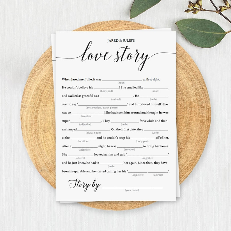 Love Story Mad Libs Wedding Shower Games Printable Wedding Etsy