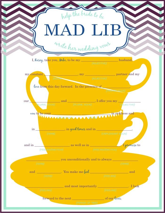 Mad Lib Bridal Shower Game Bridal Shower Games Tea Party Bridal 