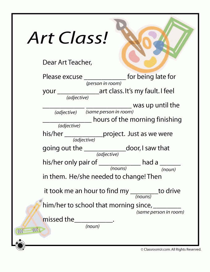 Mad Lib Worksheets Art Class Art Classroom Management Art