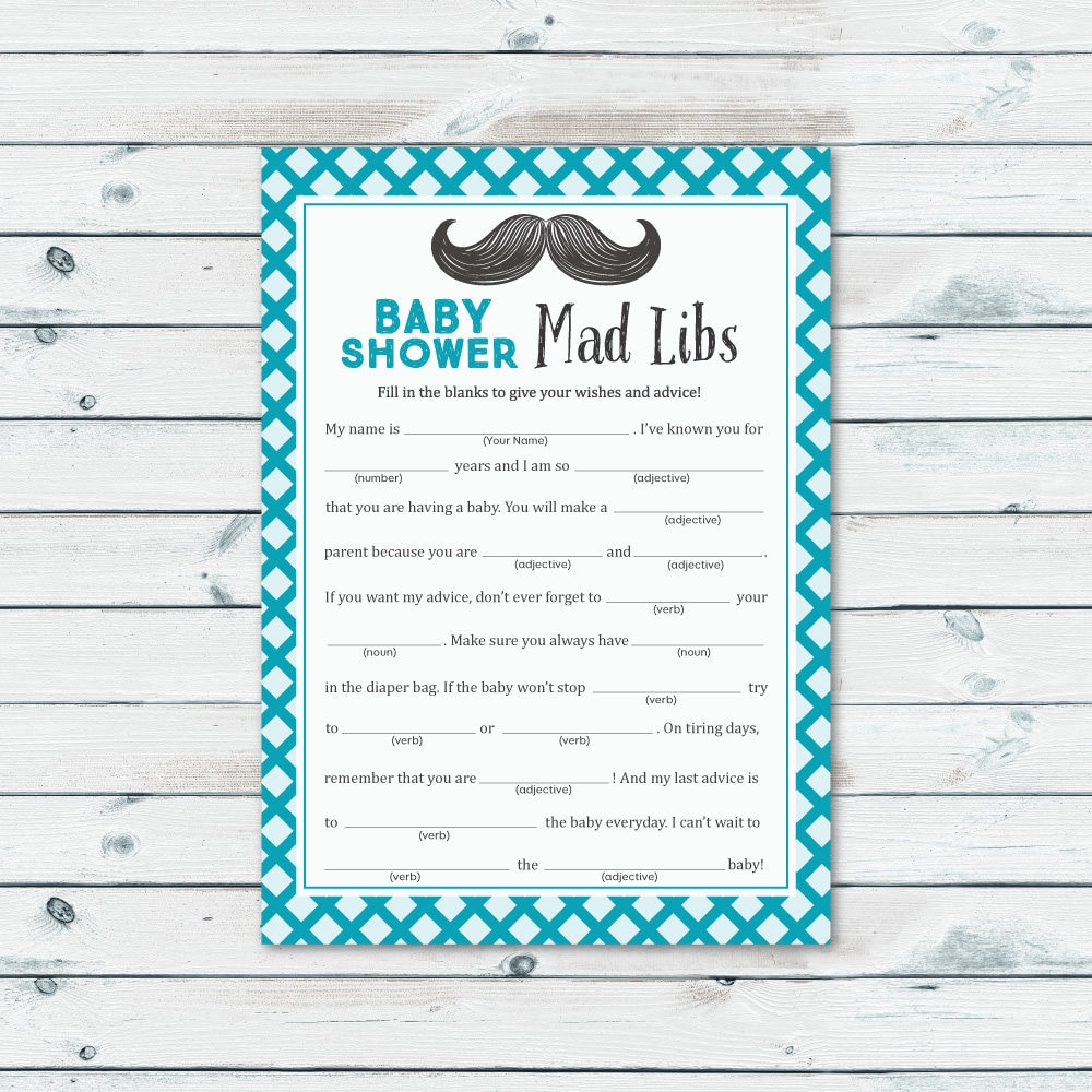 Mad Libs Baby Shower Game Printable Mustache Baby Shower Mad