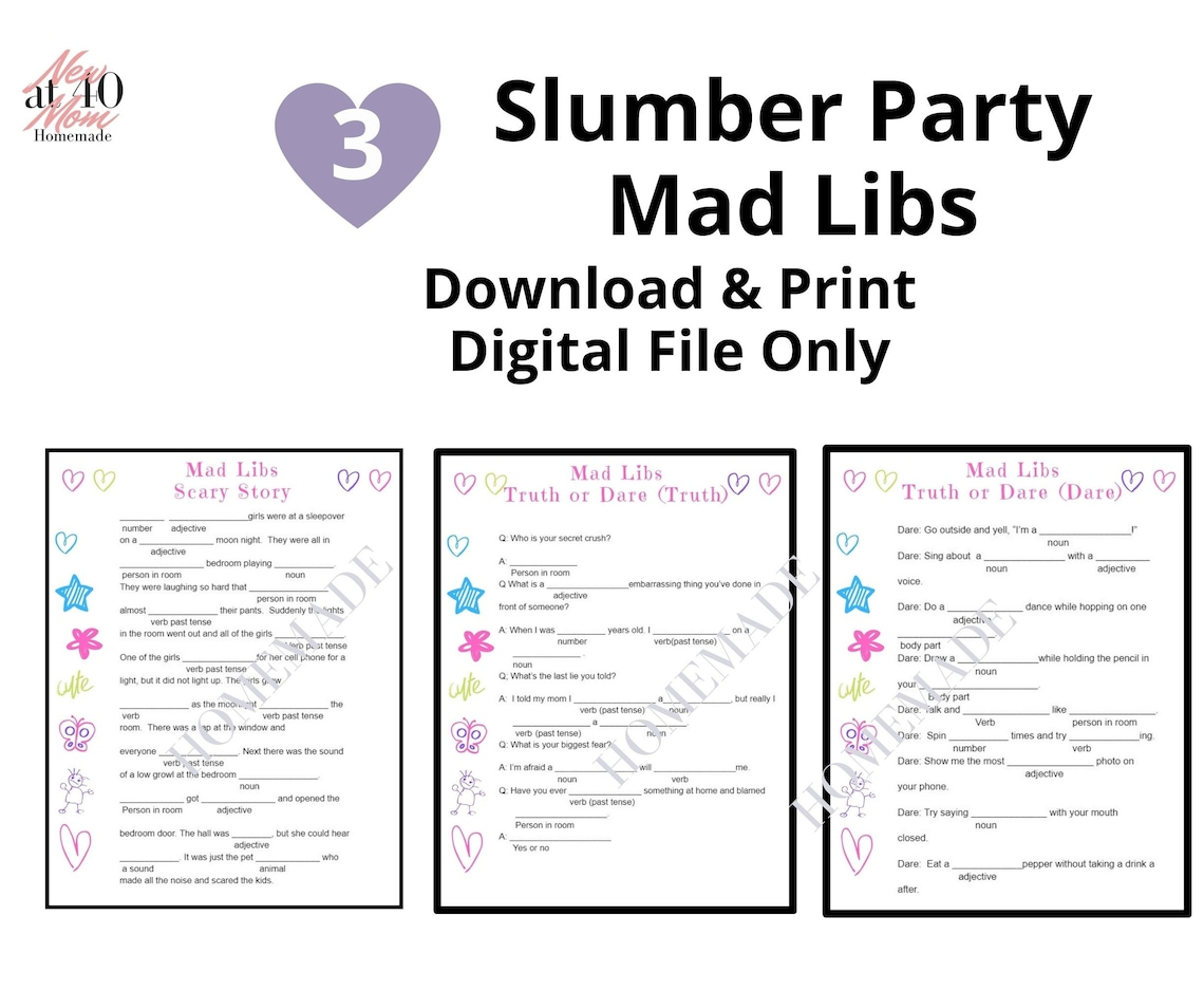 Mad Libs For Kids Printable Sleepover Game Party Game Kids Etsy de