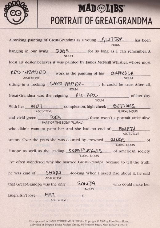 Mad Libs Monday quot Portrait Of A Great Grandma quot By Kim Of Today 39 s 