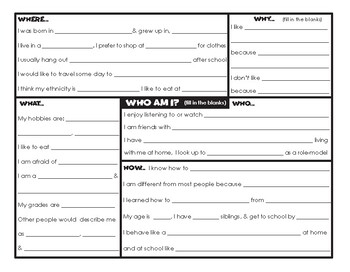 MAD LIBS Style Who Am I Social Emotional Learning Self Identity 