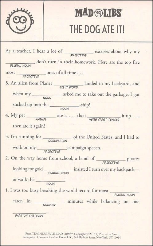 Mad Libs The Dog Ate It Silly Words Mad Libs Road Trip Prep