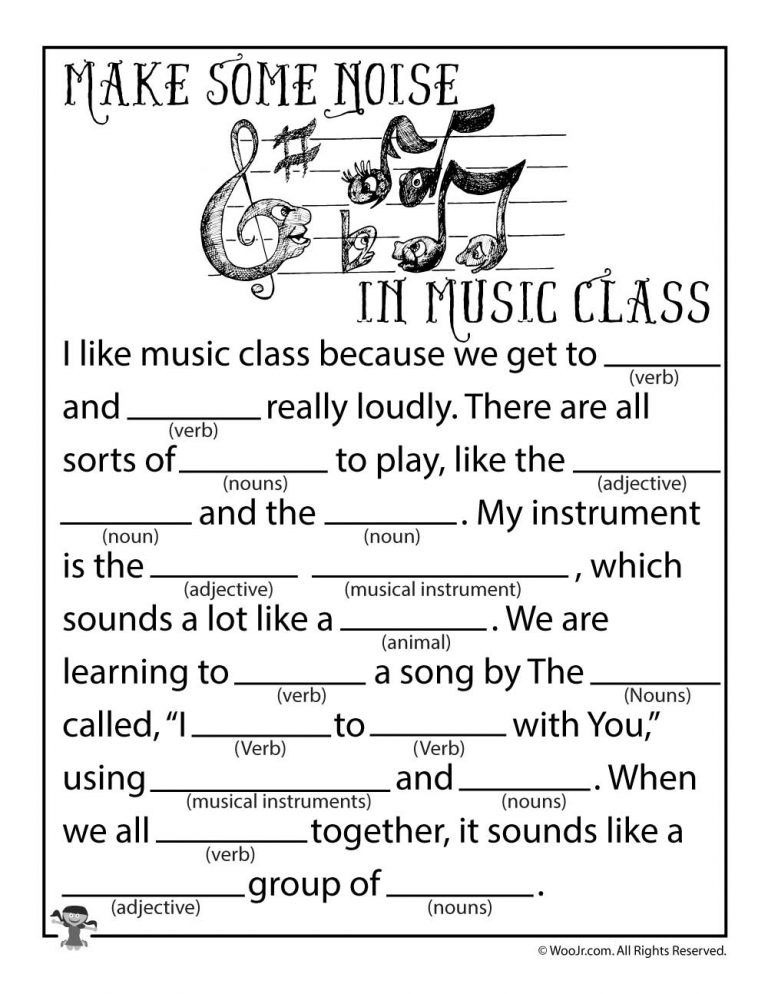 Mad Libs Worksheets Woo Jr Kids Activities Elementary Music 