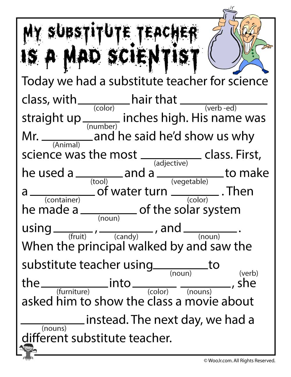 Mad Scientist Mad Lib Woo Jr Kids Activities School Help School 