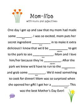 Mom libs A Great Mother 39 s Day Mad lib Mother 39 s Day Games Mother 39 s 