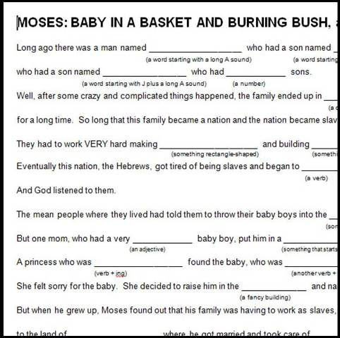 Moses Basket And Bush Mad Lib Exodus 1 2 Directions Download Pdf 