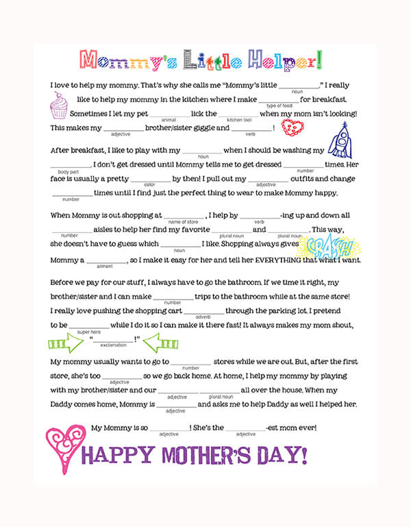 Mother 39 s Day Mad Libs Free Printable Family Spice