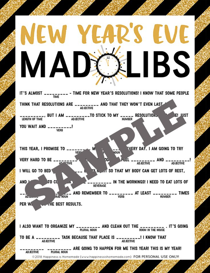 New Year 39 s Eve Mad Libs Printable