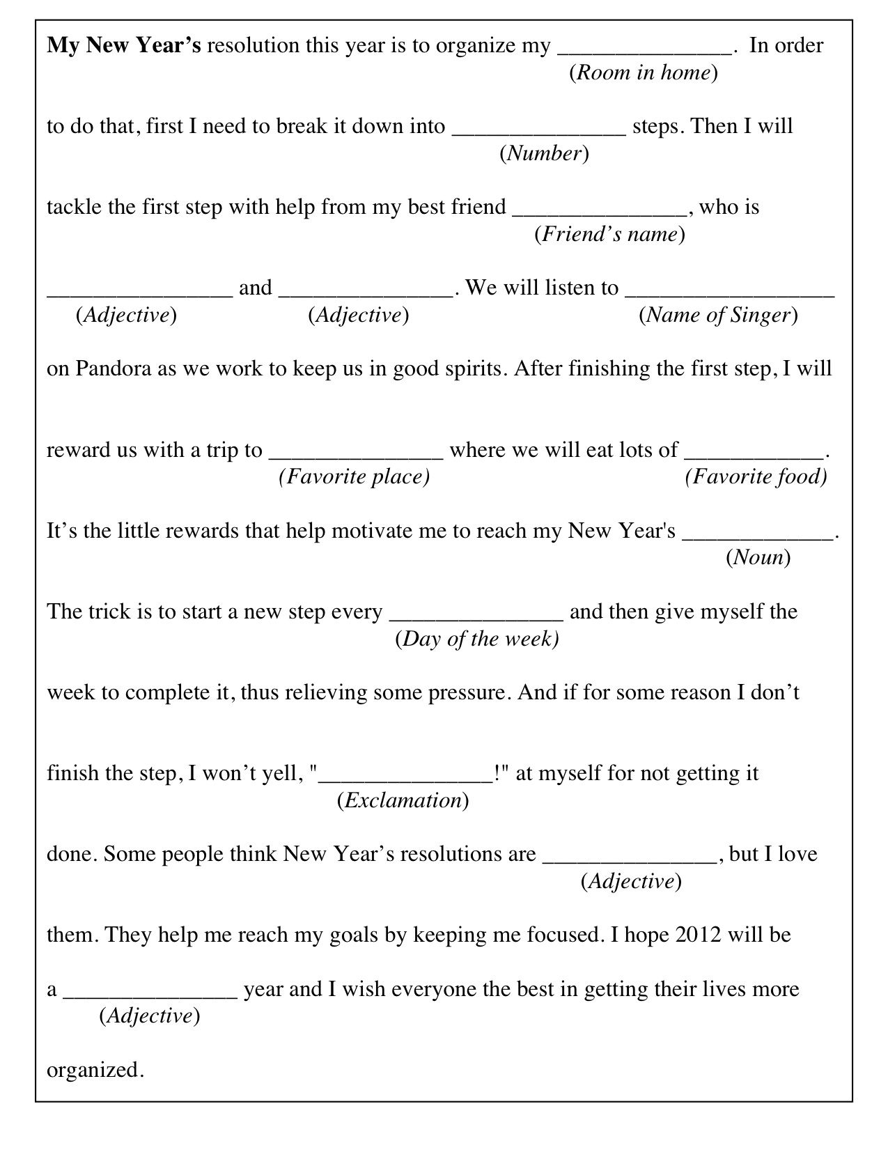 New Year s Resolutions Mad Libs Style New Year 39 s Eve Activities 