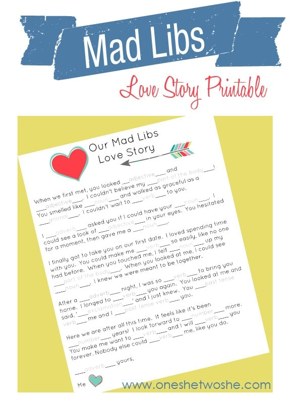 Our Mad Libs Love Story Free Printable and Laughs Or So She Says 