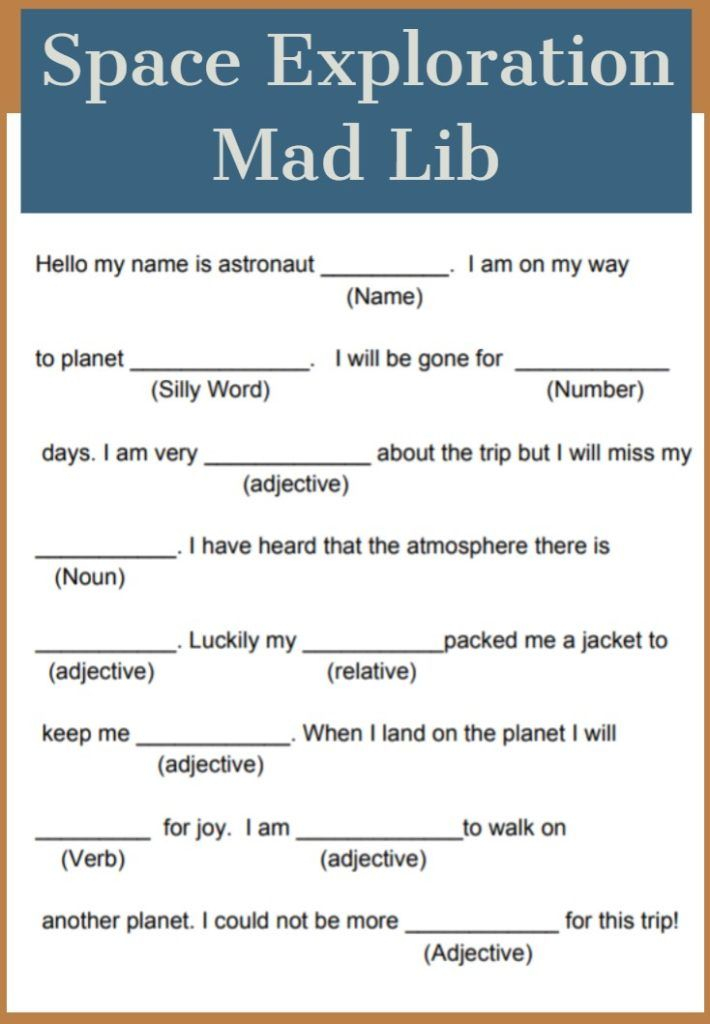Printable Space Mad Lib Game That After School Life Activit s 