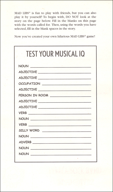 Rock n Roll Mad Libs Price Stern Sloan 9780843126952