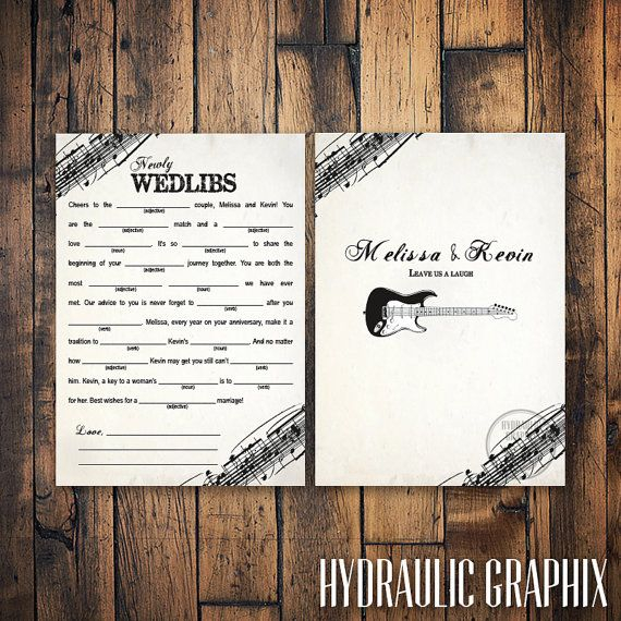 Rock N Roll Wedding Mad Libs With Guitar Marriage Advice Mad Lib Card 