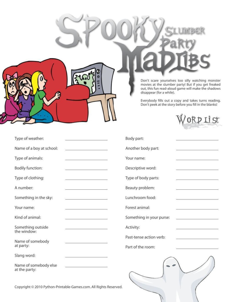 Sleepover Mad Libs Printable Printable Word Searches