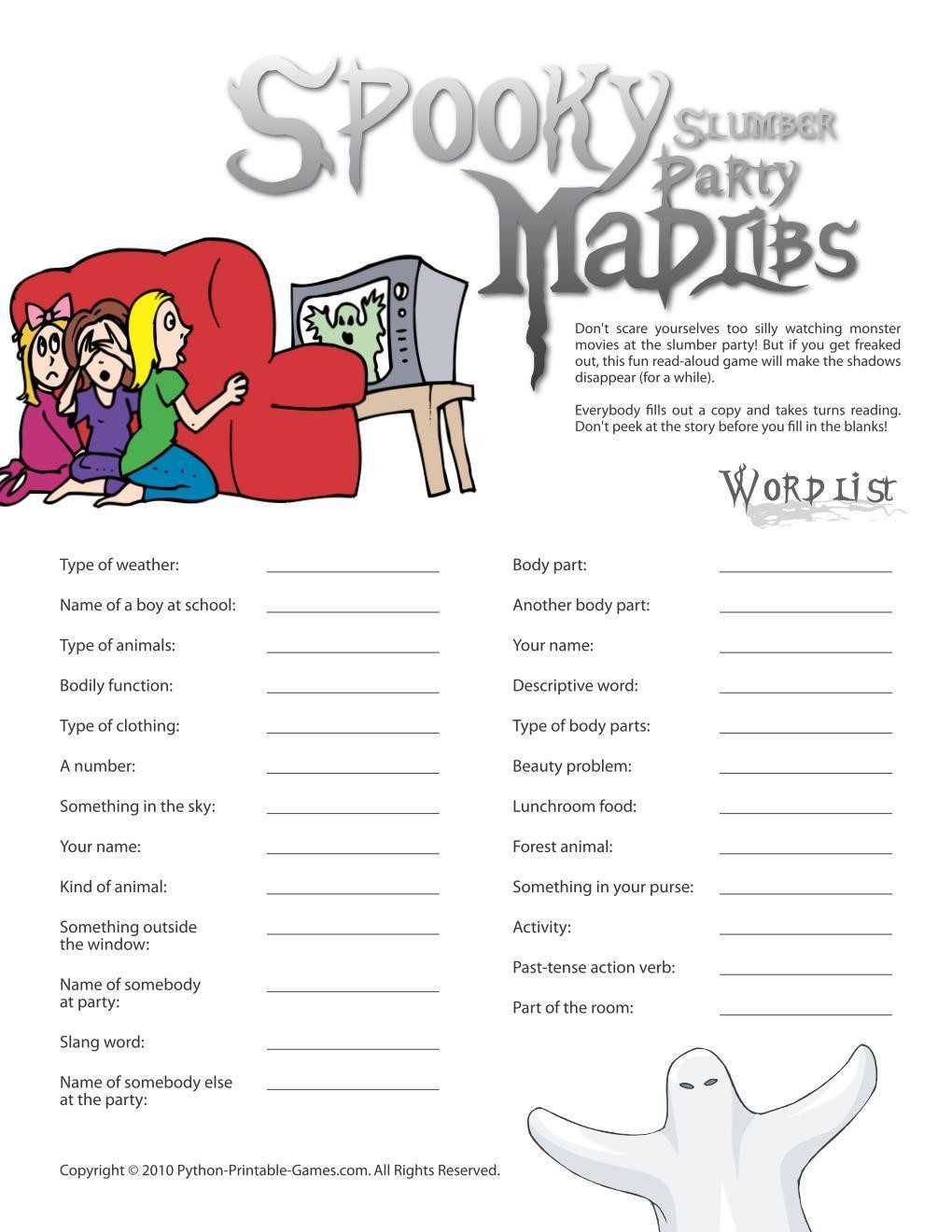 Sleepover Mad Libs Printable Printable Word Searches