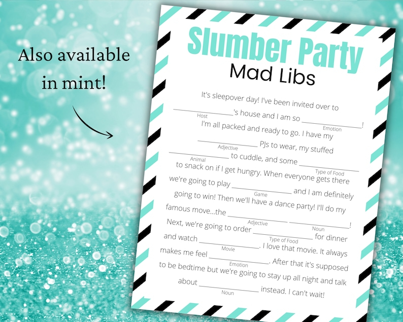 Slumber Party Mad Libs Printable Sleepover Games For Kids Etsy