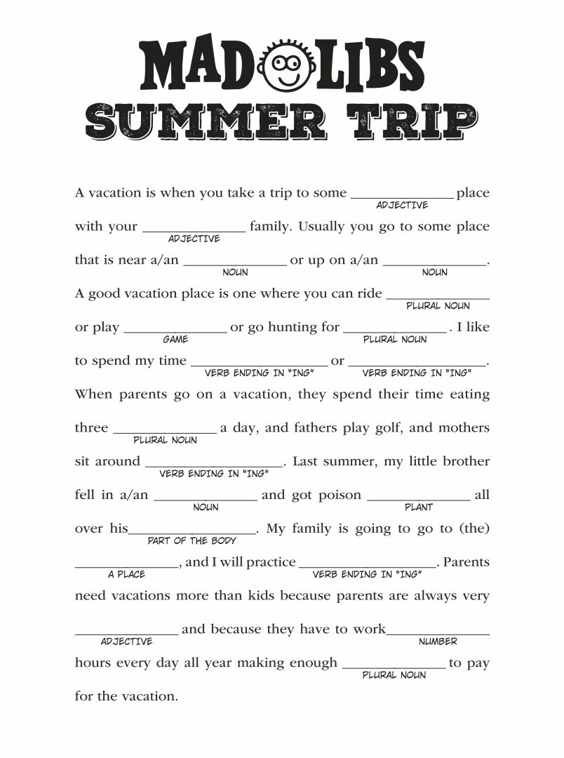 Summer Mad Libs Printable Mad Libs Printable Mad Libs Family Mad Libs