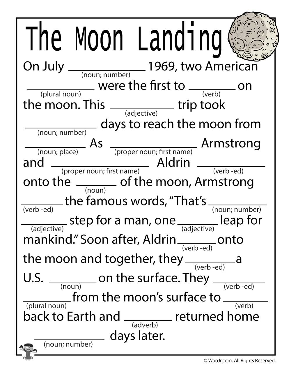 The Moon Landing Ad Libs For Kids Woo Jr Kids Activities Children 