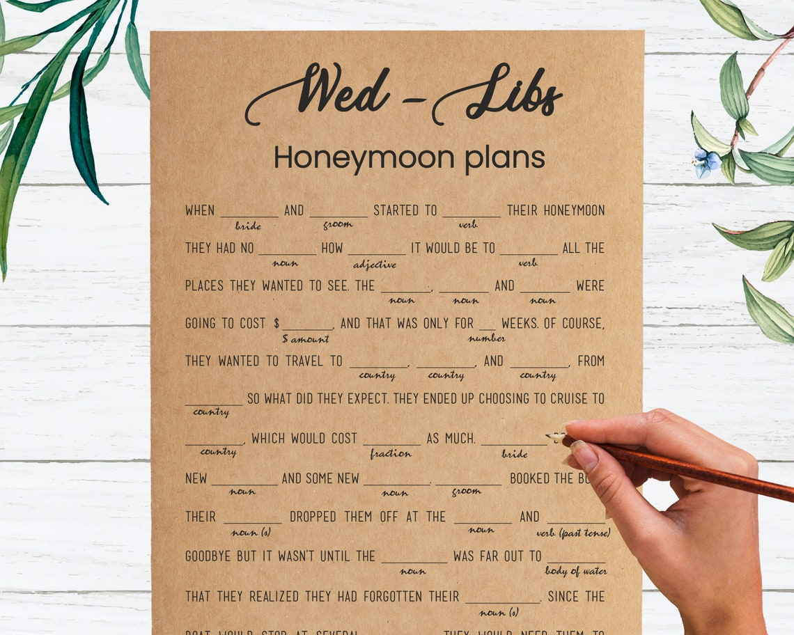 Wed Libs Honeymoon Plans Wedding Mad Libs Game Printable Etsy