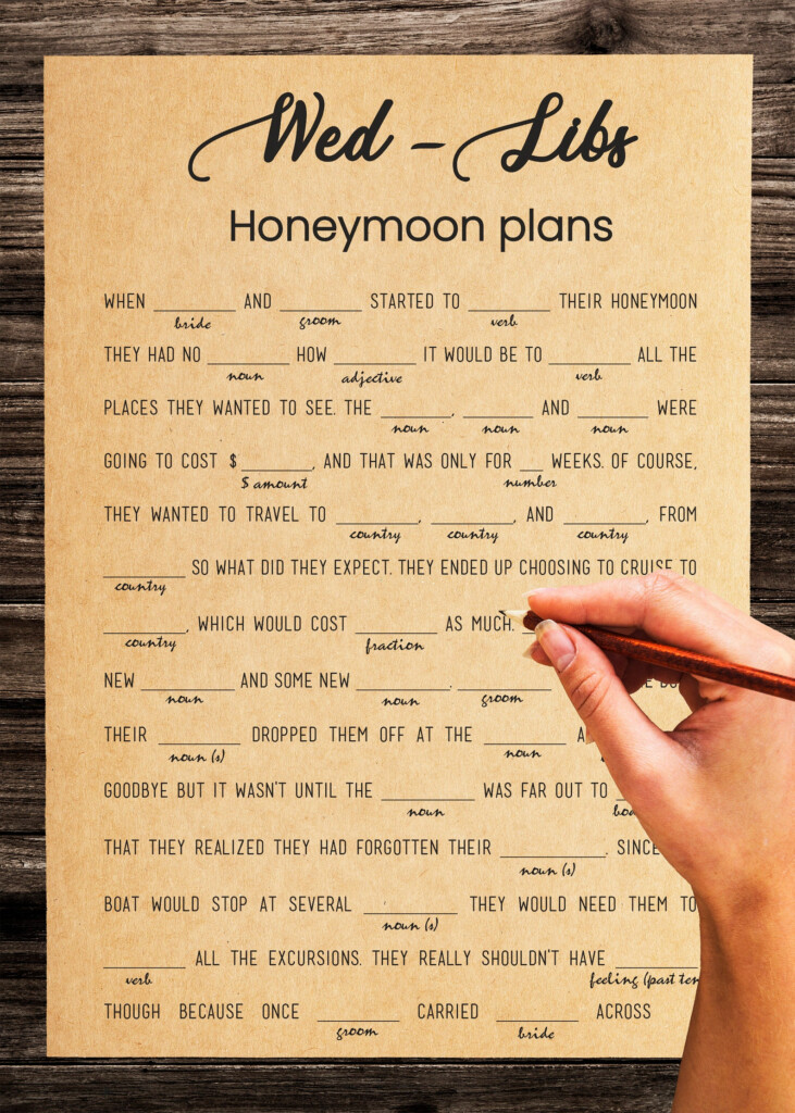 Wed libs Honeymoon Plans Wedding Mad Libs Game Printable Etsy