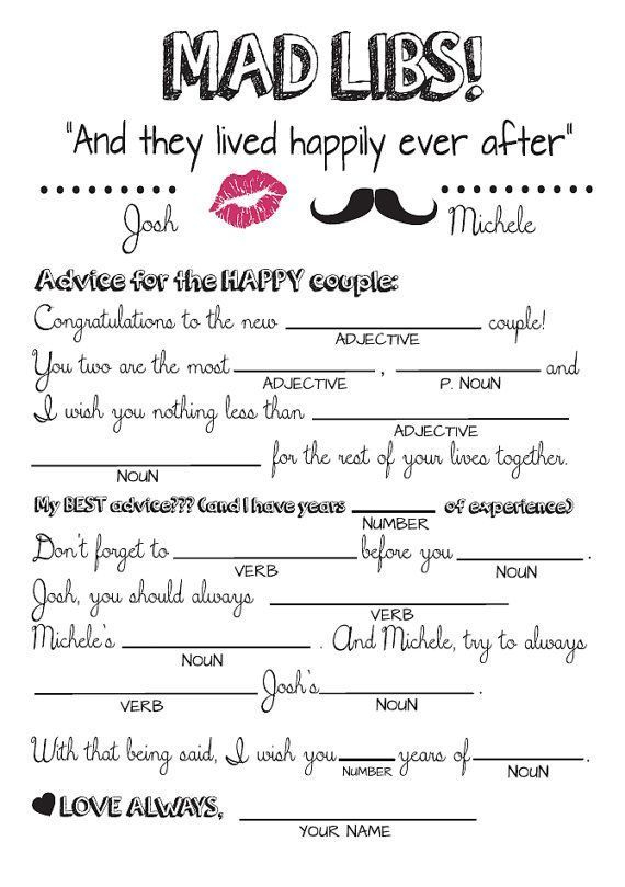 Wedding Mad Libs DIY Printable Style 2 Marriage Advice Wedding 