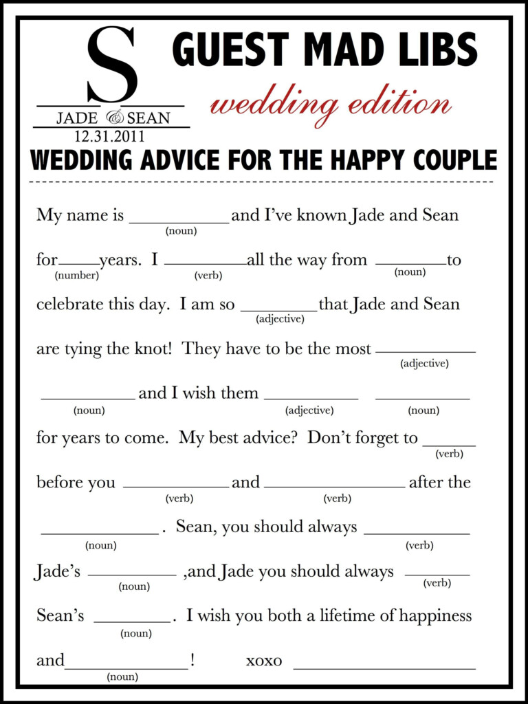 Wedding Mad Libs Printable Free Printable World Holiday